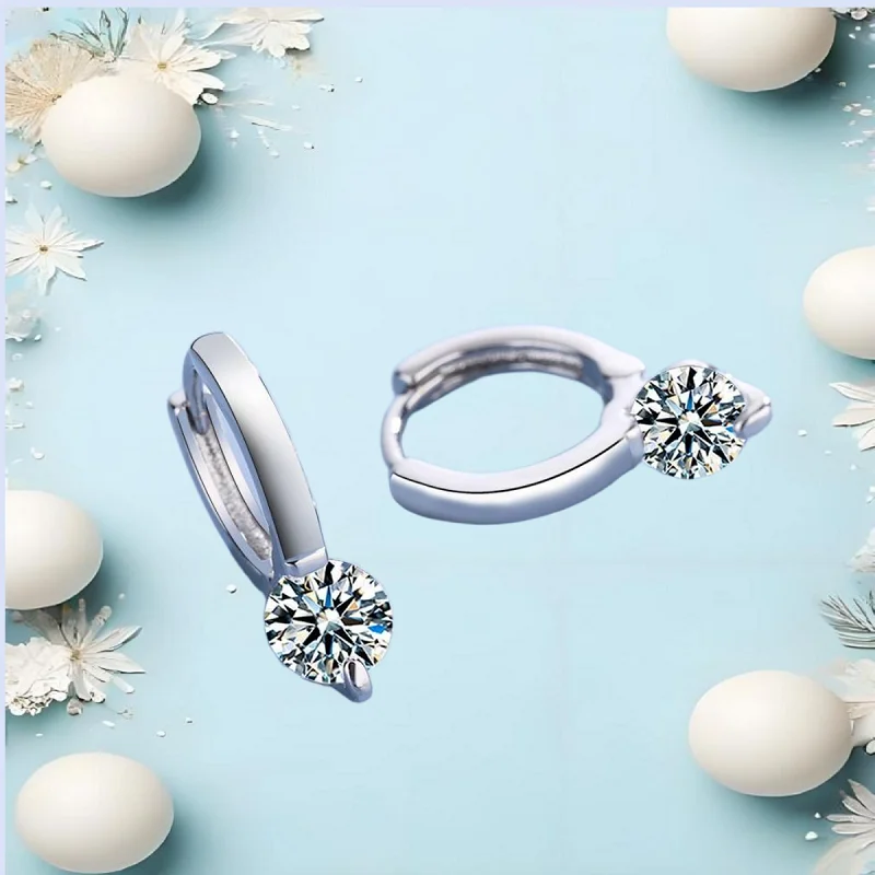 

Simple 925 Sterling Silver Geometric Cubic Zircon Crystal Metal Hoop Earrings For Women Girls Anniversary Party Jewelry Gifts