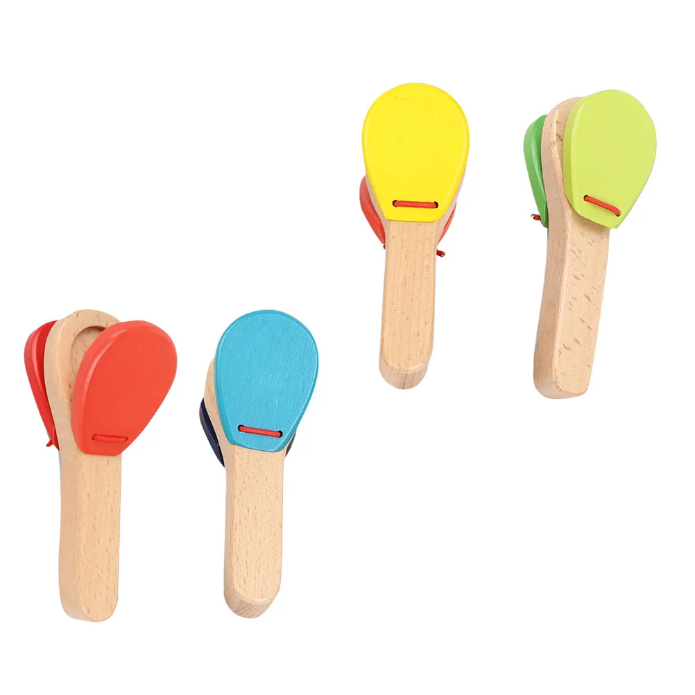 

4 Pcs Handle Castanets Toy Wooden Instrument Simple Structure Musical Education Toys Educational Percussion Hobby