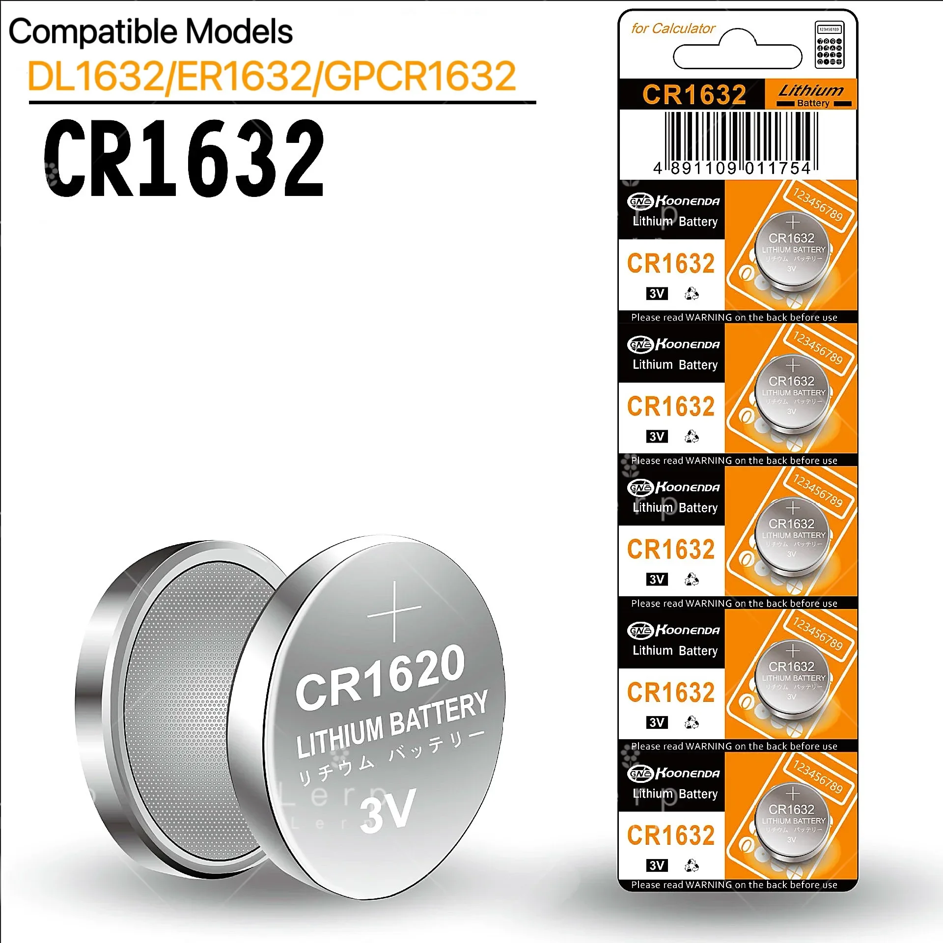 

CR1632 Button Battery 3v，CR1632 Electronic button and electronic 3V lithium battery，Compatible model: DL1632 ER1632 GPCR1632