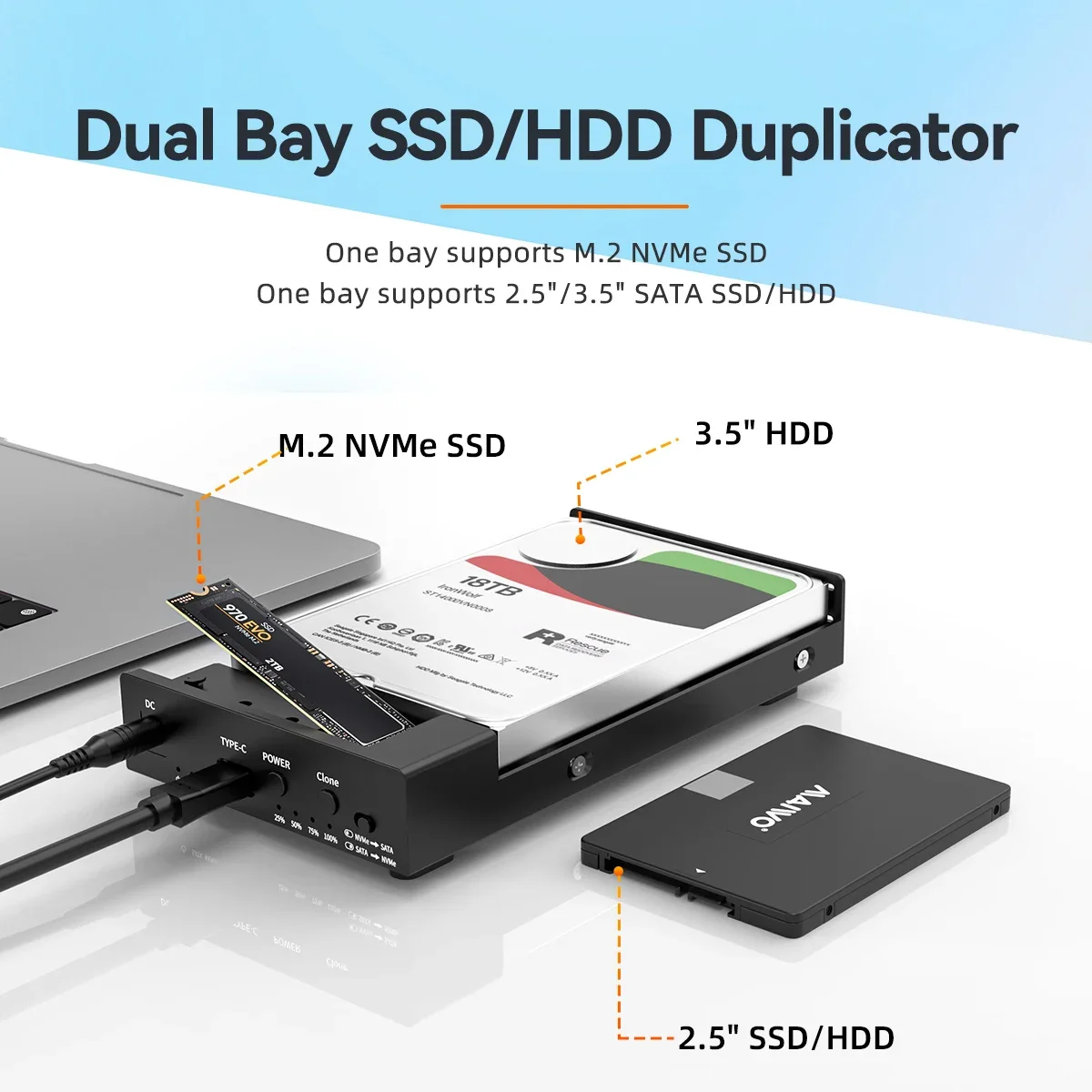 Imagem -02 - Nvme Gabinete Clone Offline 2.5 3.5 Sata Ssd Hdd Nvme Cloner Dock com Uasp Max 10gbps 22tb Expansão de Capacidade Maiwo-m.2