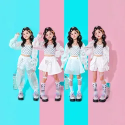 Kpop Girls Clothes Jazz Dance Costume White Performance Suit Hip Hop Modern Dance Outfit Kids Stage Wear Fashion Clothing