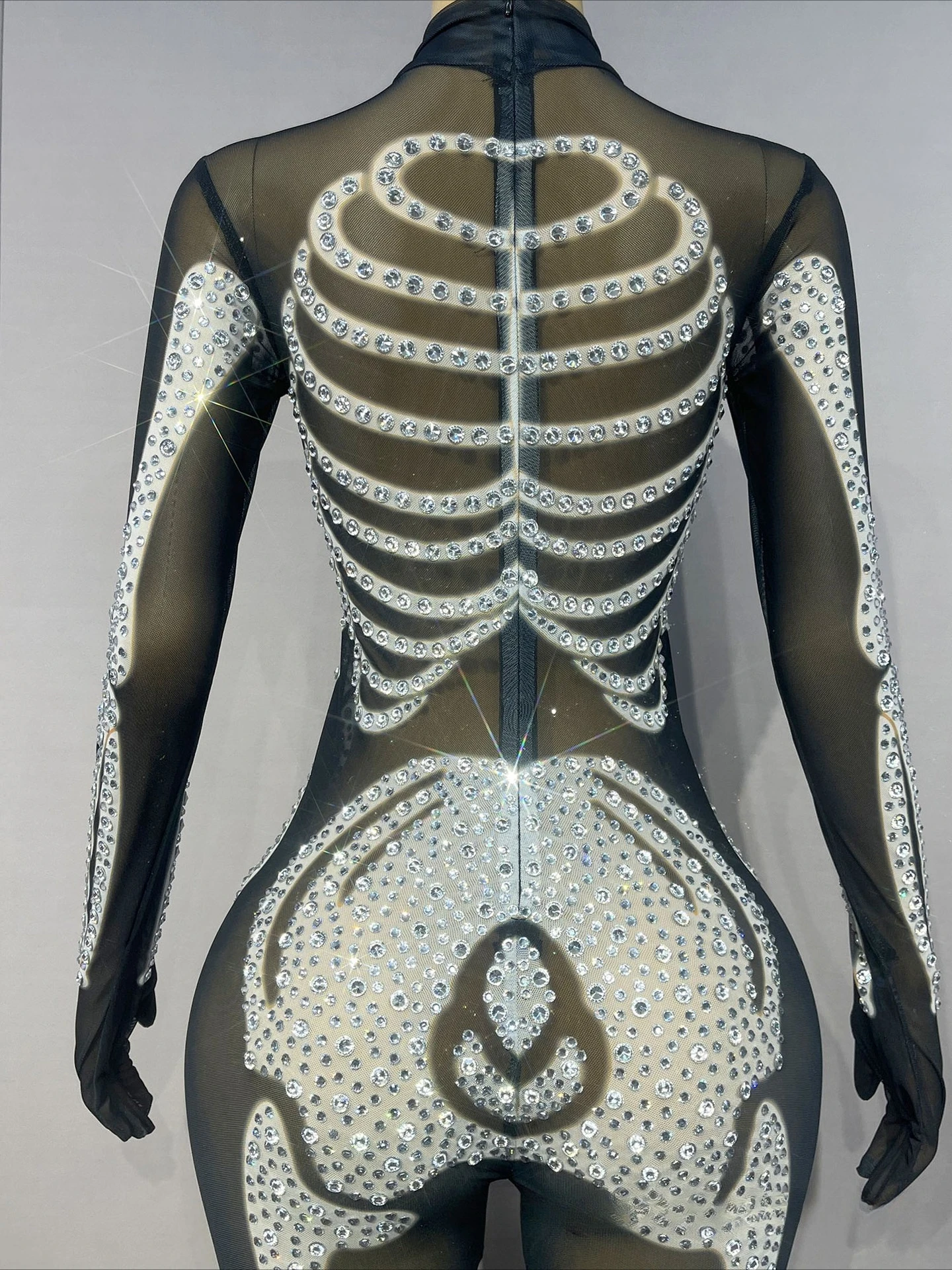 أزياء الهالوين التأثيرية لحفلات الهالوين مطبوعة على شكل عظمة بدلة سوداء لامعة لمرحلة الأداء ملابس ملهى ليلي ملابس رقص جوجو #5