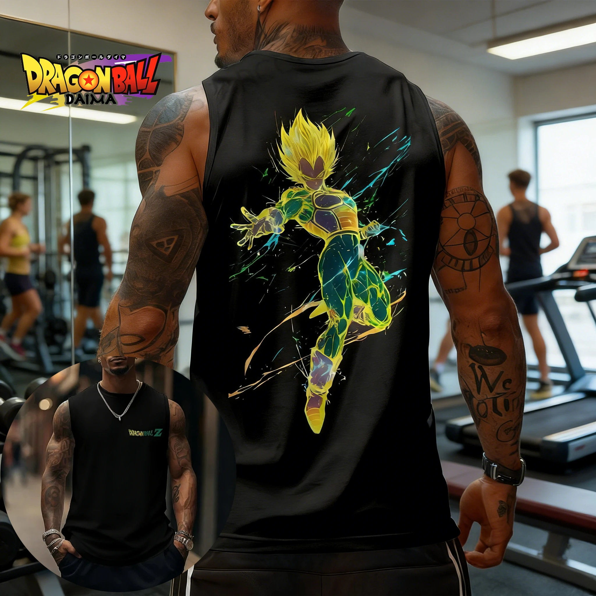 Dragon Ball Neon Electric Light Super Saiyan Vegeta Sportweste Frühling und Sommer Herren T-Shirt Casual Fitness Outdoor Top