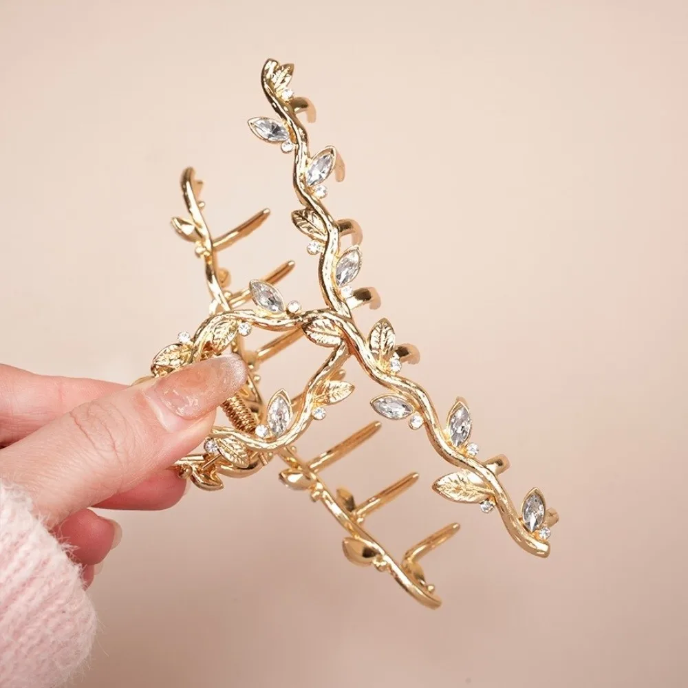 Fancy Sparkly Rhinestone Hair Claw Clip Large Size Leaf Shape Hair Styling Clamp Clip Non-Slip Alloy Hair Clip Hair Accessories