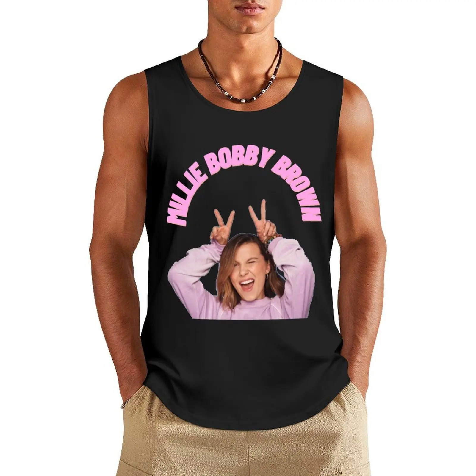 

Millie Bobby Brown Sticker Tank Top anime gym t shirt summer gym top