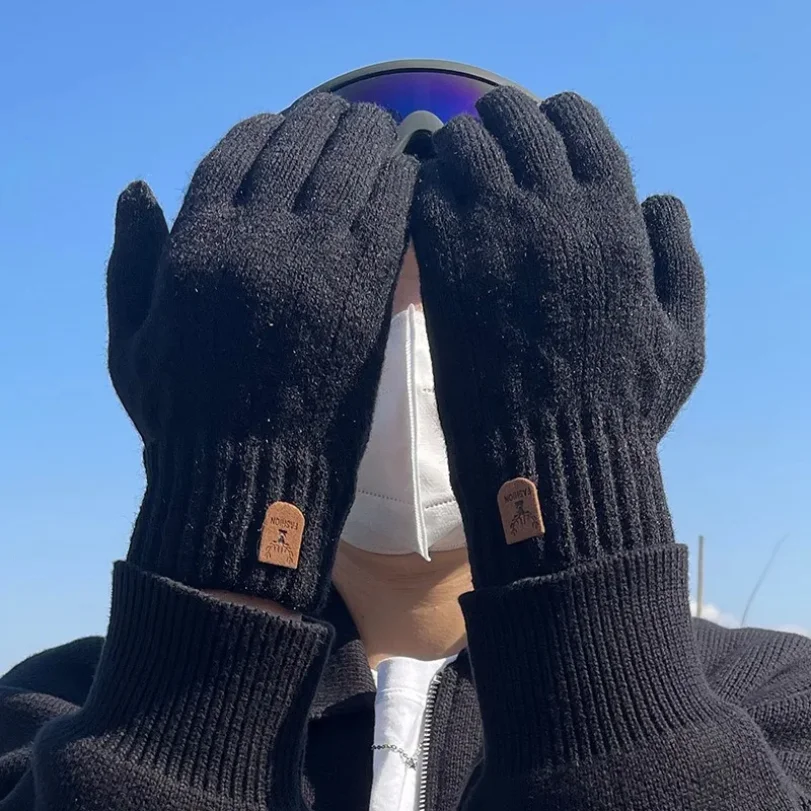 New men's warm gloves winter touch screen plus fleece gloves cold warm wool knitted gloves Outdoor