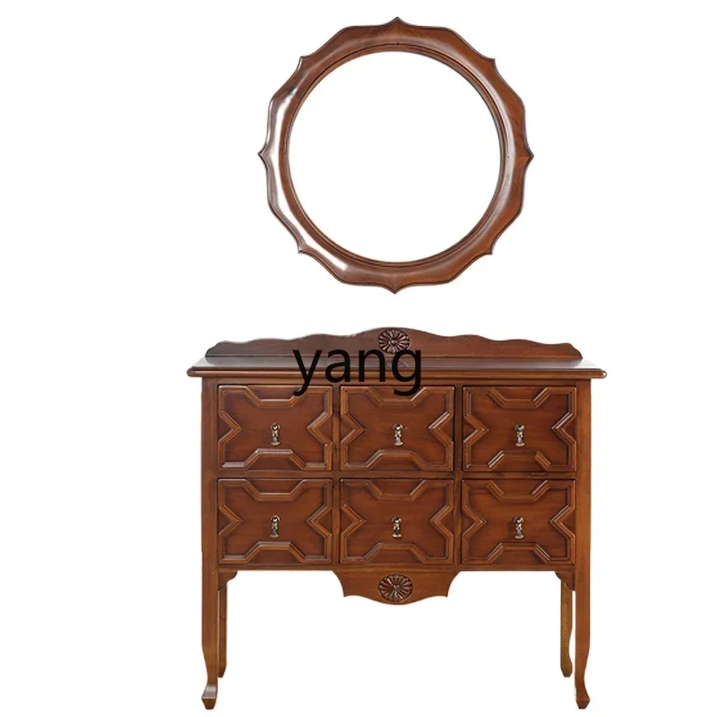 YJQ mahogany heart solid wood dresser carved six draw foyer storage drawer chest cabinet