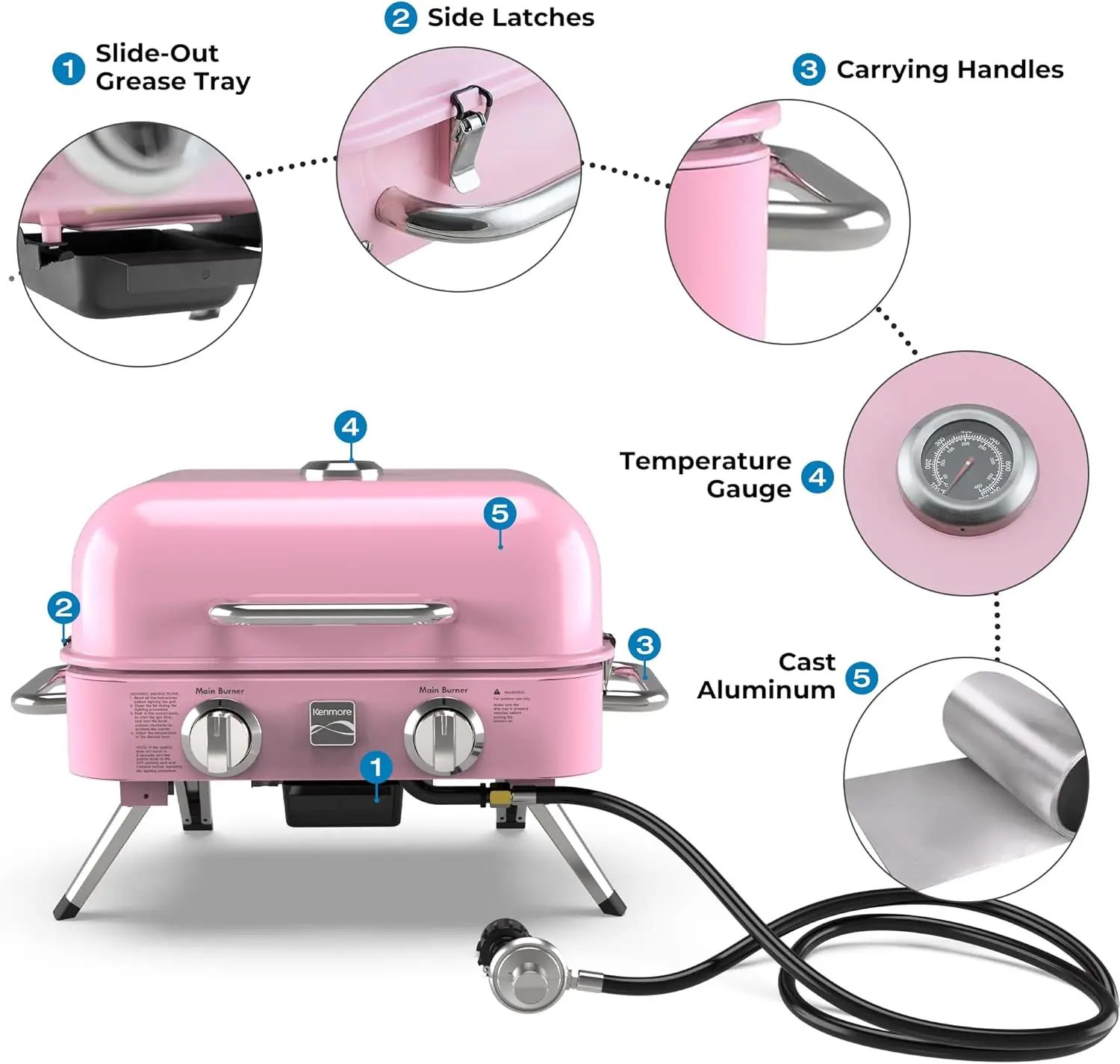 Tragbarer Retro-Gasgrill mit 2 Brennern