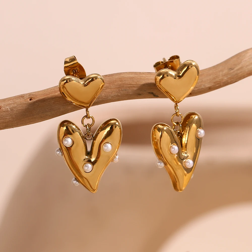 La. Muses Irregular Sized Patchwork Heart-shaped Pearls Stainless Steel Women\'s Earrings Fashion Daily Women\'s Jewelry Gifts