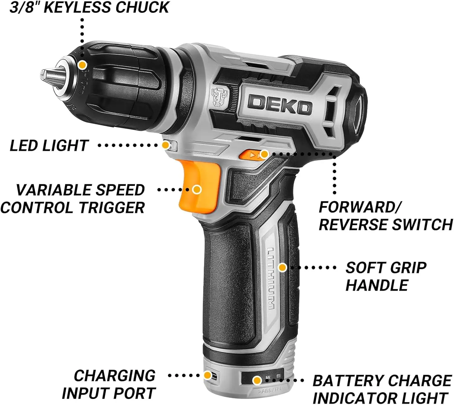 DEKO 12V Power Battery Cordless Drill Set with Small Electric Drills and 3/8-inch Keyless Chuck with Portable Tool Set Gift Box