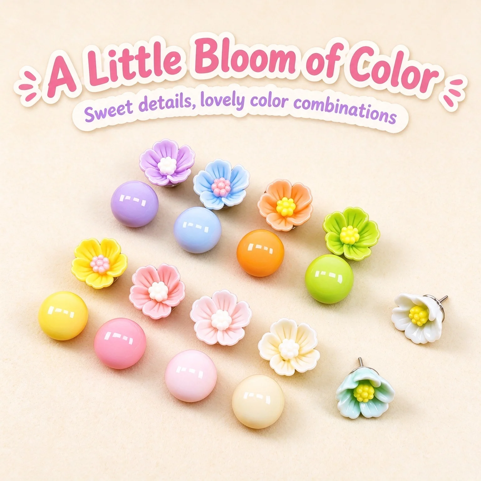 Macaron Color Flower & Rainbow Bean Push Pins, Decorative Thumbtacks for Cork Board, Photo Wall, Bulletin Board Stationery