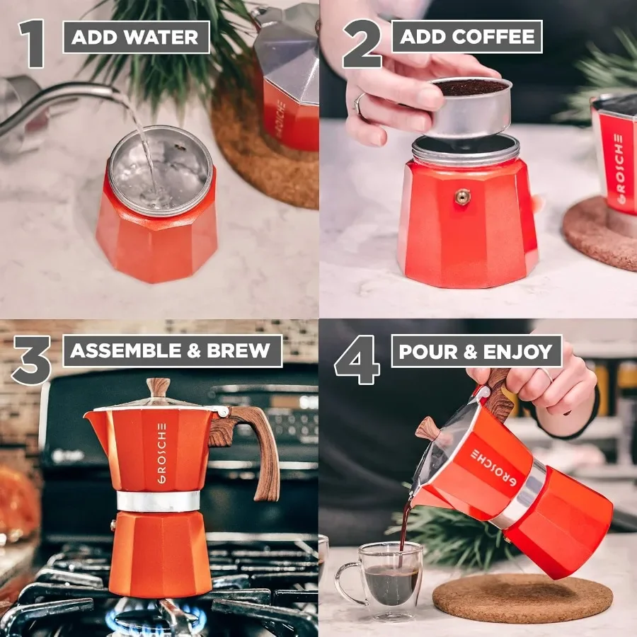 Milano – cafetière expresso sur cuisinière, Pot Moka pour 3 tasses à expresso, cafetière cubaine rouge de 5oz, cafetière avec Esp italien