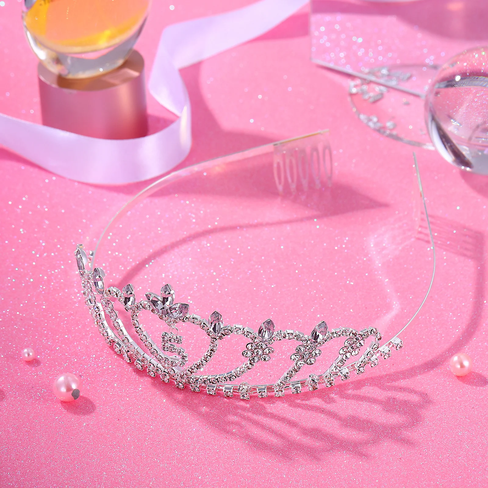 

5th Birthday Tiara Rhinestone Crown Headband for Girls Party Decoration Children Birthday Tiara Headpiece Rhinestone Girl Crown