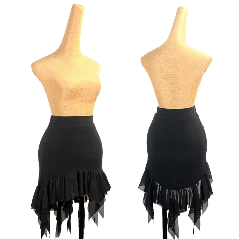 

2024 Black Irregular Latin Dance Skirt Women Practice Clothing Adult Rumba Dance Wear Salsa Tango Dance Black Skirt DNV20770