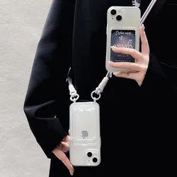 Lanyard Strap Crossbody Phone Case for iPhone 15 11 14 13 12 Pro Max X XR XS Max 15 7 8 Plus 6 6S Card Slot Wallet Cover Funda