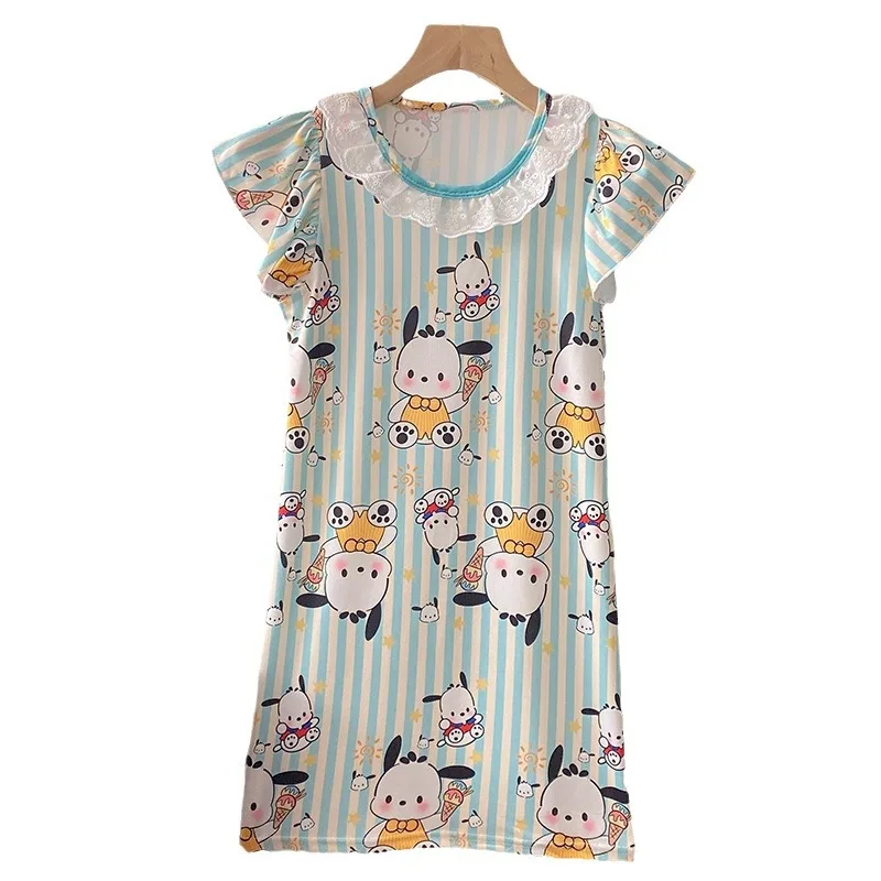 2024 Summer Dress Girls Nightdress Clothes Cartoon Pajamas Children\'s Clothing Short-Sleeve Pajamas Dress Kids Family Wear