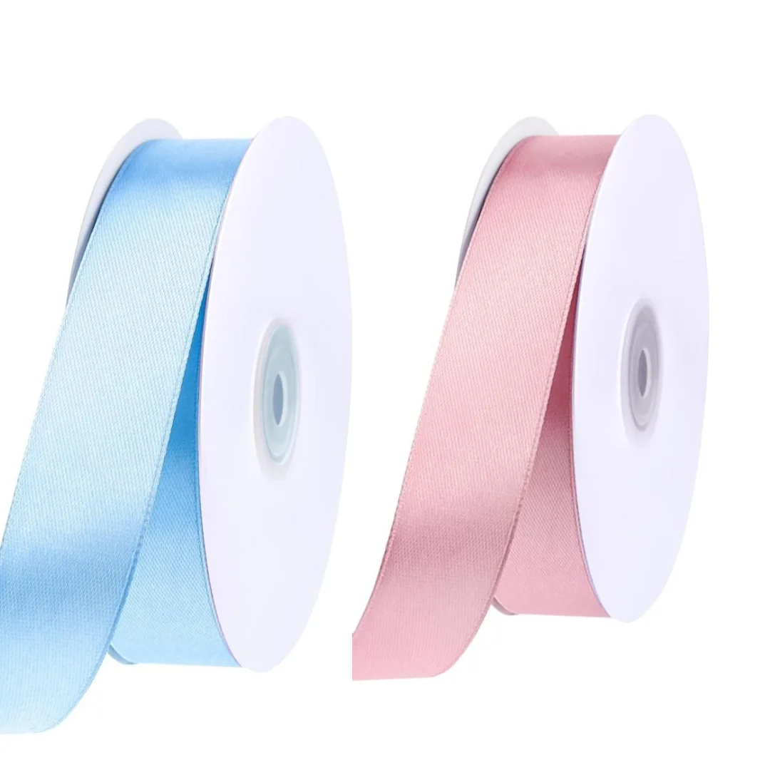2Pcs 1 Inch 50 Yards Bows Satin Ribbon Easter Ribbon for Leis Hair Garland Crafts Garden Decor Baby Shower Easter Basket Decorat