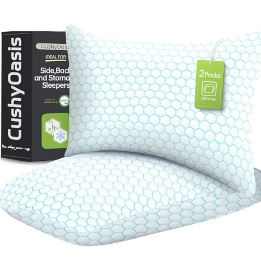 

Shredded Memory Foam Pillow for Sleeping, Cooling Bed Pillows Set of 2, Adjustable Pillows for Side, Back, Stomach Sleepers wit