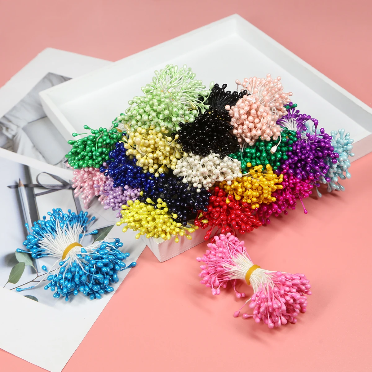120-150pcs 55mm künstliche Blumen Staubblatt Hochzeit Wohnkultur DIY Sammelalbum Kranz mehrfarbigen Doppelkopf gefälschte Blumen Zubehör – Detail 8