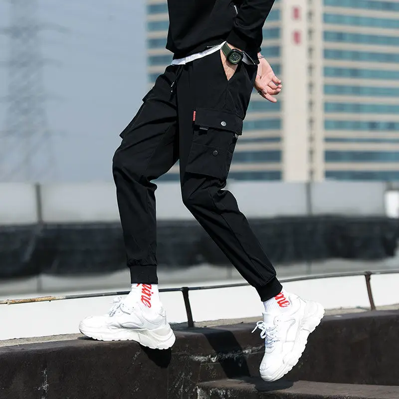 2024 Casual Warm Pants Men's Workwear with Fleece Sanitary Pants Men's Leg Binding Sports Pants Trendy Workwear Pants