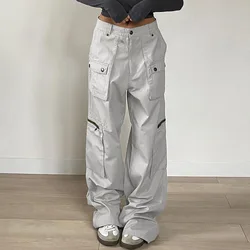 Pantalones Cargo con bolsillos y cremallera para mujer, Vaqueros informales de pierna recta, pantalones holgados de tiro bajo, ropa de calle Harajuku