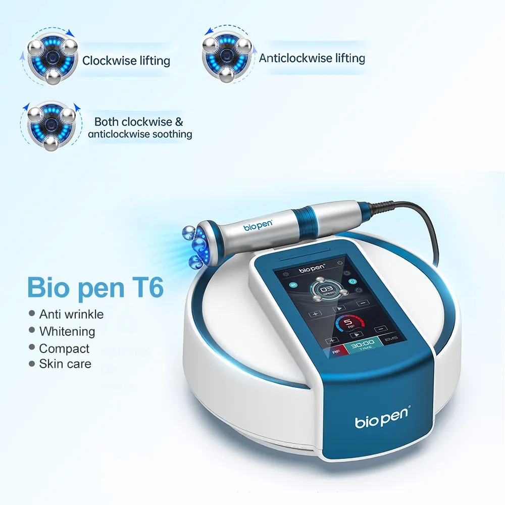 Biopen T6 EMS Micro Current R F with 360 Rotating Massage Bule Light Therapy Skin Tighten Face Lift Anti-wrinkle Beauty Machine