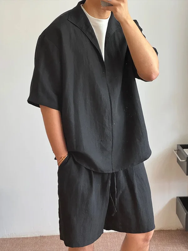 

New Luxury Linen Cool Feeling Light ort Sve T-irt Set Men Summer f Sve V-Ne orts Two-Piece Faionabl...
