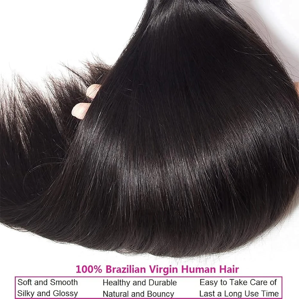 Pacotes retos de cabelo humano extensões de cabelo brasileiro remy tecelagem 3 pacotes extensões de cabelo de cor preta natural