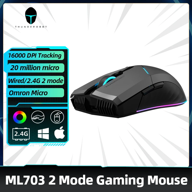 Thunderobot ML701 Wireless Gaming Mouse 2.4G Wireless Wired RGB Gamer 16000 DPI Rechargeable Mouse for Laptop PC Gamer