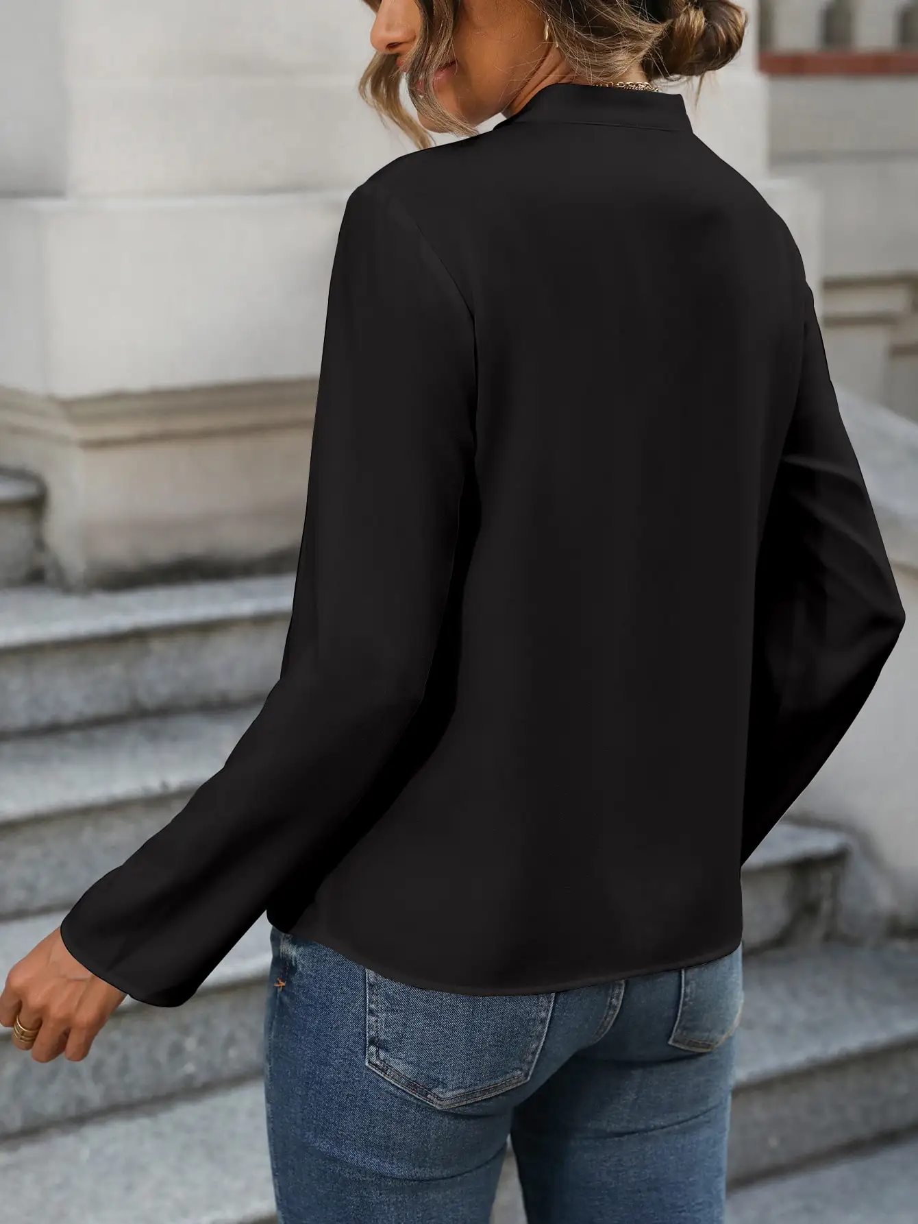 Women's Eyelet Embroidered Blouse, Casual Notched V-Neck Long Sleeve Shirt, Elegant Hollow Out Top For Ladies