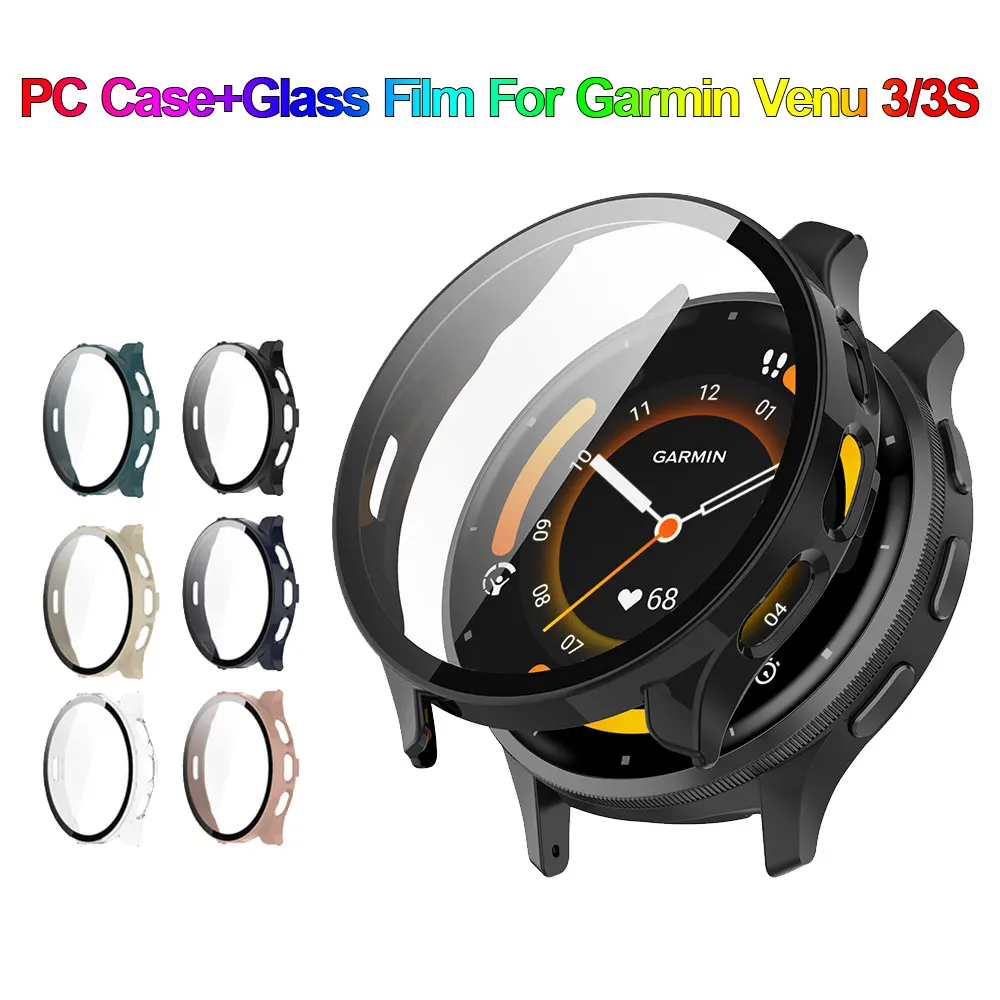 Стеклянный чехол + чехол из поликарбоната для Garmin Venu 3/3S, универсальный защитный бампер от царапин + защитная пленка для экрана, аксессуар для Venu3 3S