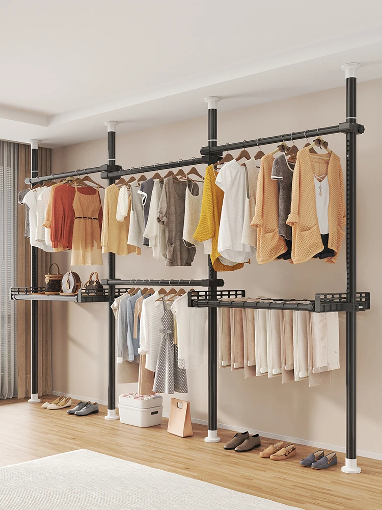 Floor-Standing Clothes Hanger Thickened Thickened Cloakroom Shelf Assembly Cabinet Simple Floor Bedroom Clothes Hanger