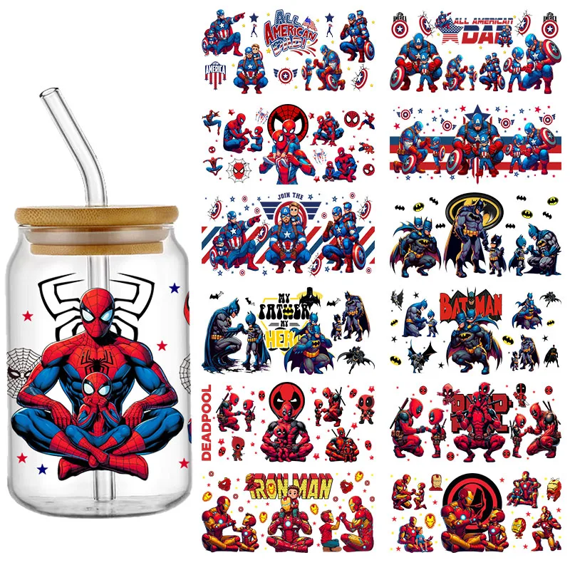 Spiderman 3D Wrap Transfer Sticker per 16oz Libby Glass Design Cup Wraps decalcomania tazza impermeabile UV DTF Stickers