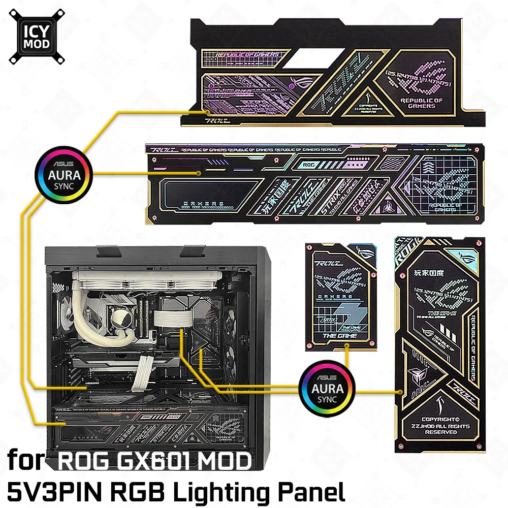 4Pcs ROG Strix Helios GX601 Panel Kit ARGB Laser Engraved Lighting Plate Refit 5V3PIN Custom PC Case MOD AURA SYNC