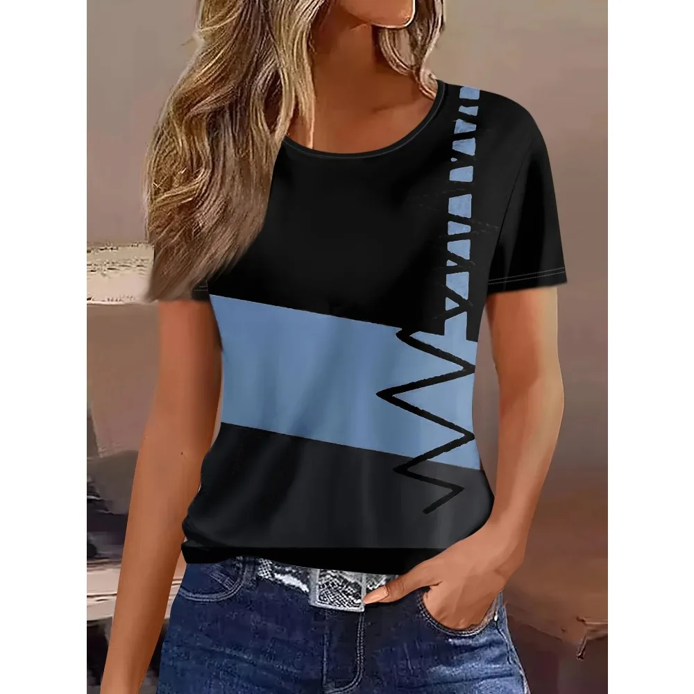 

New Summer Women's Clothing Simple Line Printing Ladies T-shirt Round Neck Short Sleeve Street Casual Daily Basic Tops Y2K