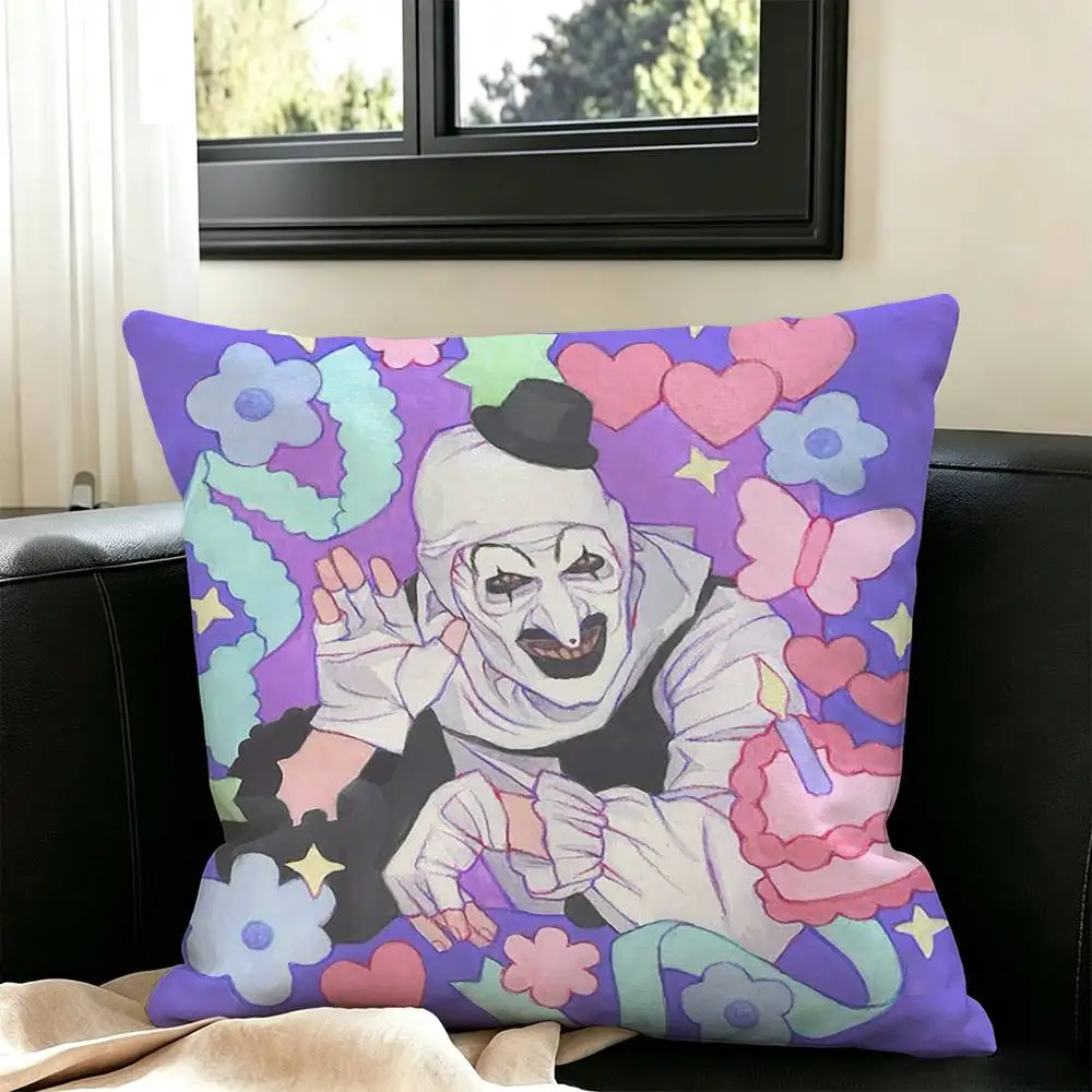 Art the Clown horror T-Terrifier  Square Double-Sided printed Pillow Case Bedroom Bedside Pillow Sofa Cushion Cover