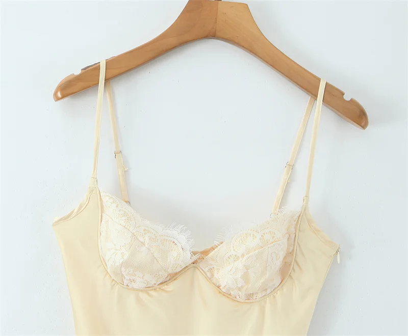 Women's Dress 2025 Autumn New style Yellow Cami Satin Feel V-neck Long Dress Sexy Fashion Elegant Temperament