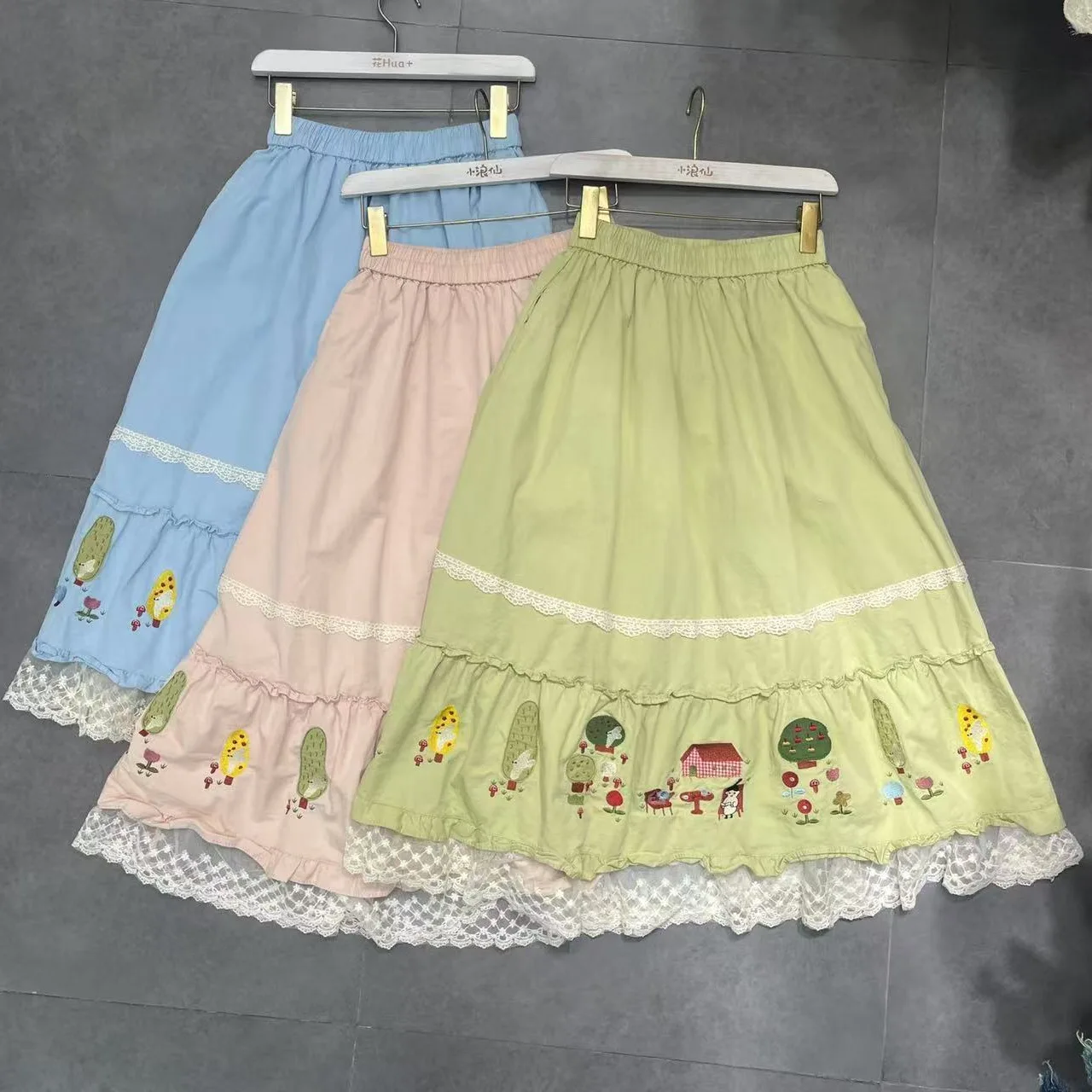 Falda de longitud media adelgazante de cintura alta con sistema forestal Retro, falda f para mujer con bordado de otoño para escuela de arte pesado