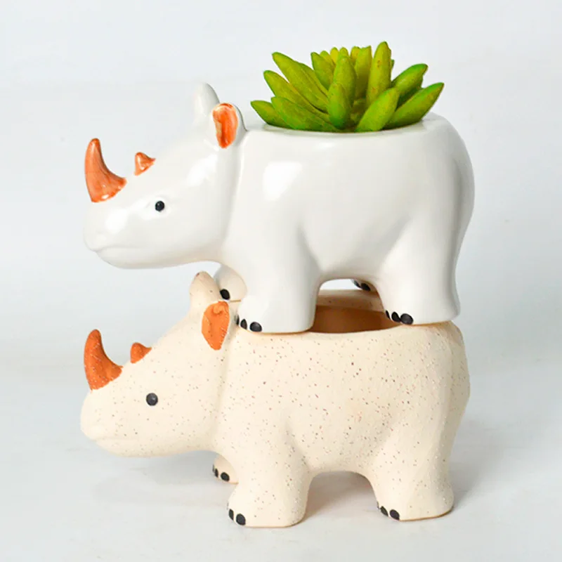 

Succulents Flower Pot Ceramic Small Rhino Animal Plant Pot Miniature Garden Cactus Planter Flowerpot Home Bonsai Pots Decoration