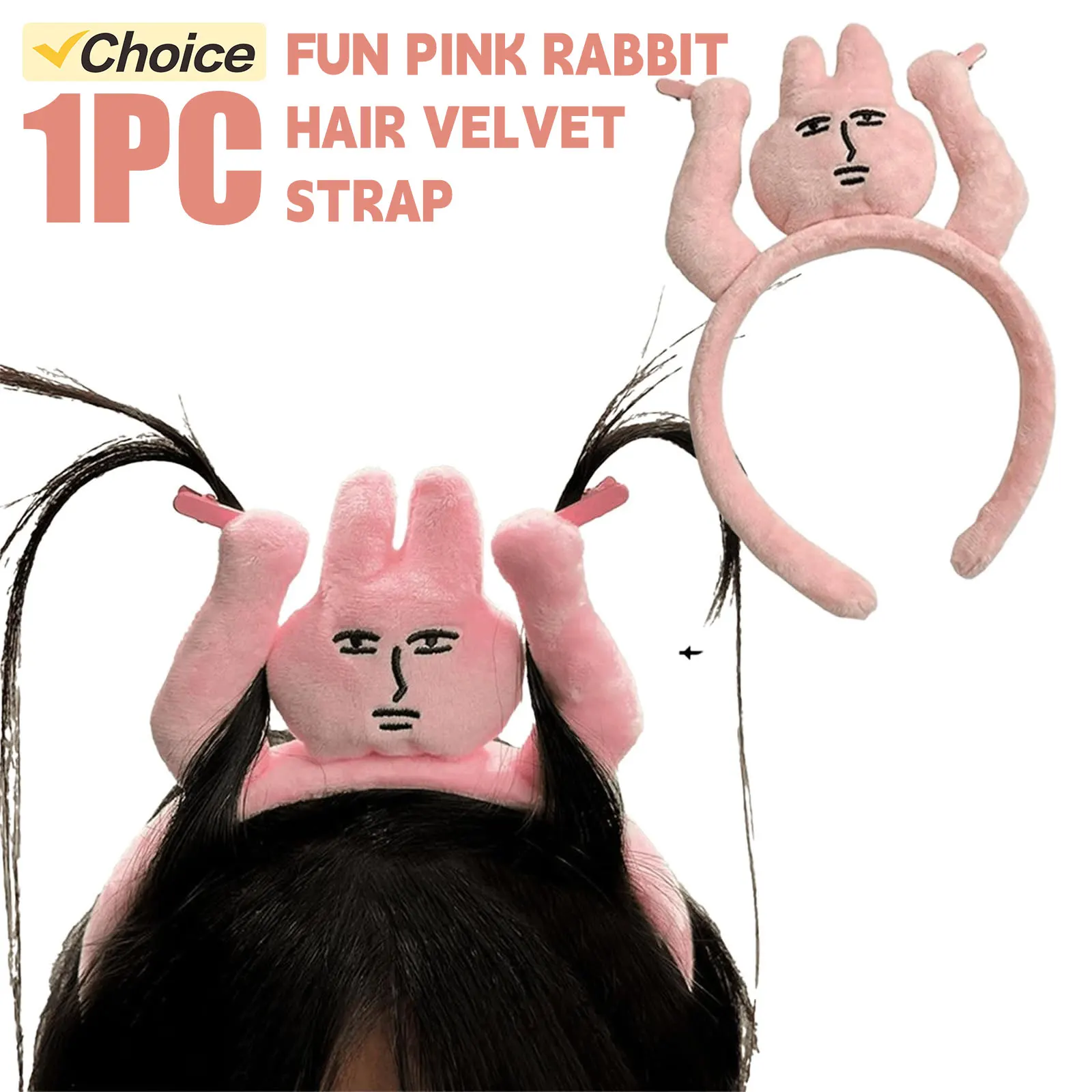 

1pc Funny Y2k Pink Rabbit Plush Creative Bangs Clip Headband, Suitable For Making Up, Washing Face And Applying Facial Mask Part