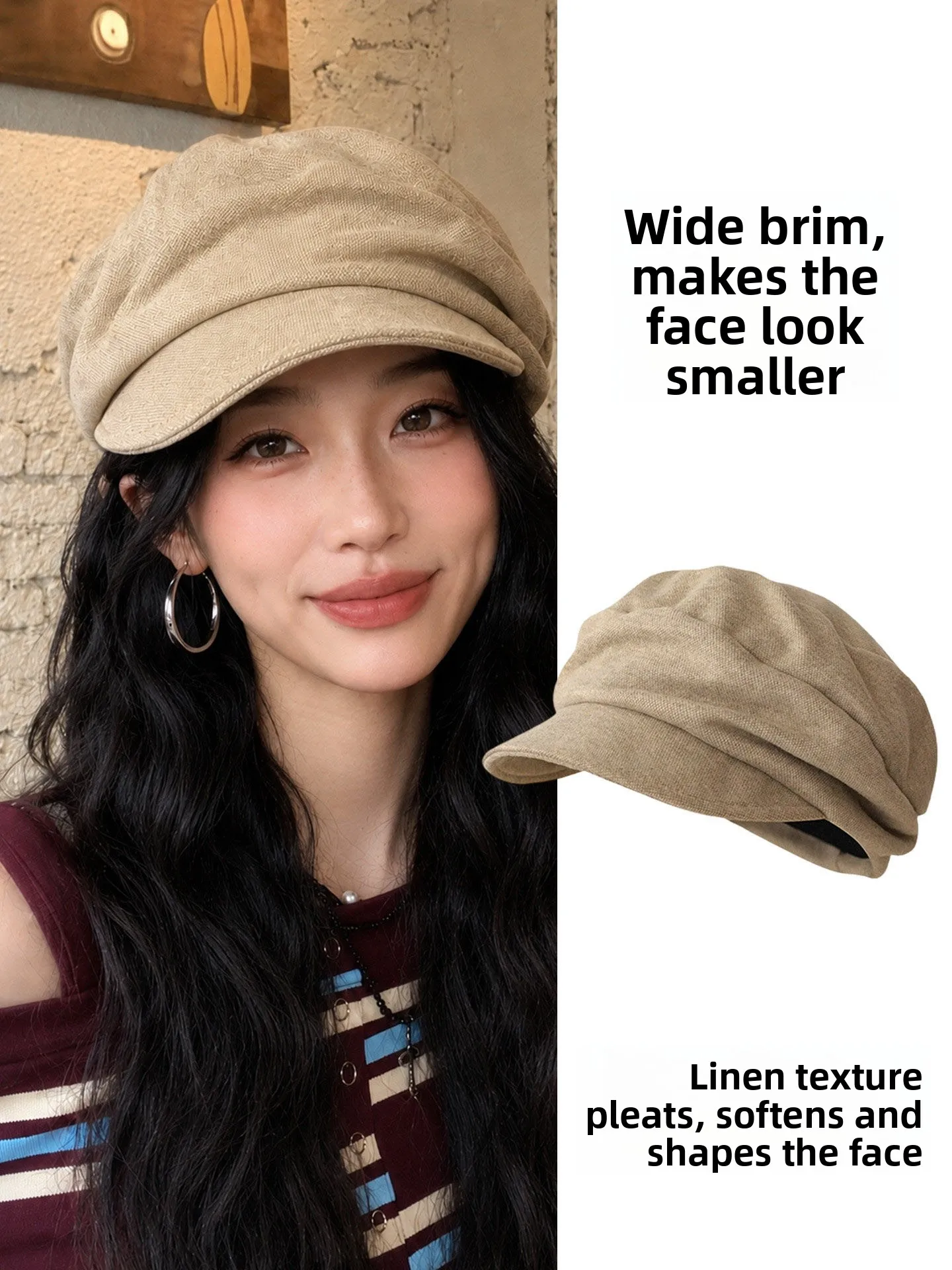 Retro Cloud Beret Hat Women's Spring Autumn Face Slimming Versatile Duckbill Cap Adjustable round Top Casual Style for Couples