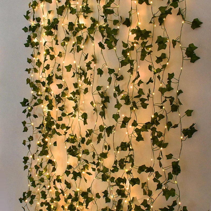 

2/5/10M Fake Greenery Vines with Lights Fake Ivy Leaves with LED String Lights Ivy Garland for Bedroom Wedding Wall Home Decor