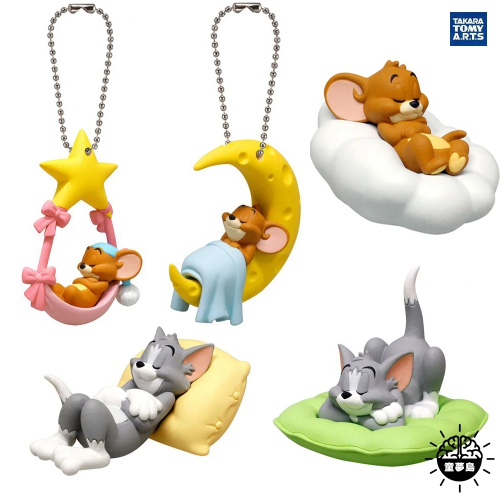 Genuine Bandai Anime Figures Tom Sleeping Model Cute Kawaii Jerry Ornament Pendant Gacha Capsule Toys Gift