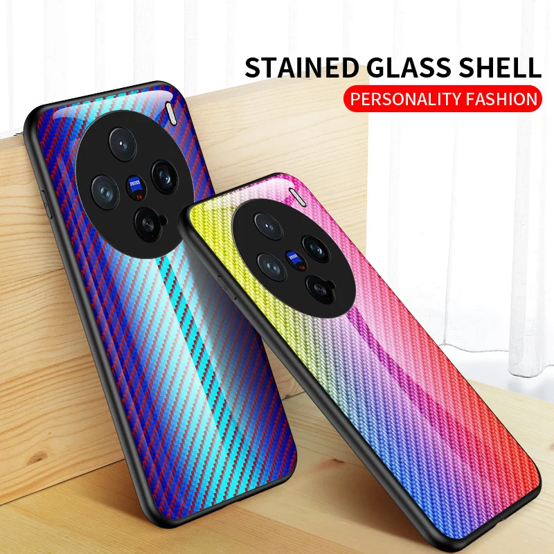 Vivo X200 Pro Mini V2419A Case Carbon Fiber Grain Tempered Glass Hard Back Cover Case Silicon Bumper for Vivo X200 Pro Mini