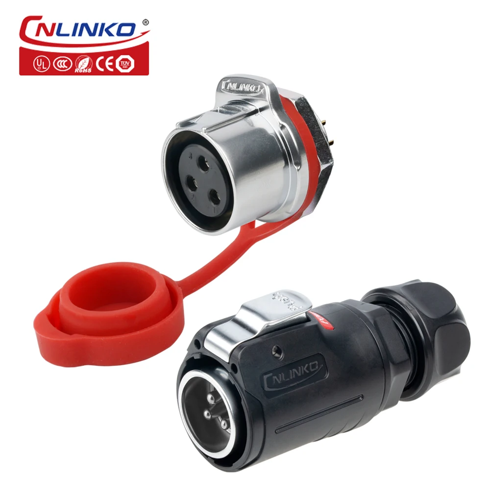 CNLINKO LP24 45A Waterproof Electrical Wire Connector M24 3pin Quick Release Butt Plug Panel Mount Socket Welding Pin Connector