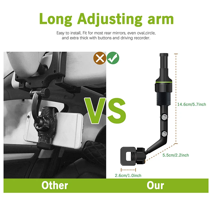 Rearview Mirror Phone Holder 360 ° Rotatable And Extendable Car Phone Holder Adjustable Length Multifunctional Phone Holder