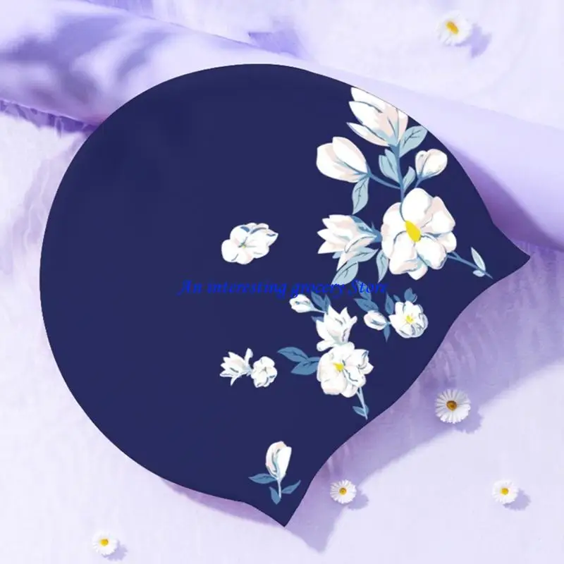 652D Floral Pattern Swim Hat Waterproof Silicone Swimming Cap for Long Hair Women and Kids Swimming Training Beach Vacation