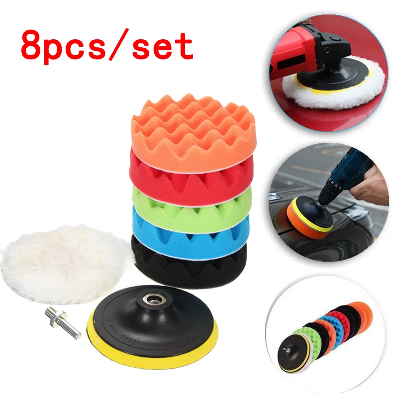 

3-7inch Car Polishing Disc 8Pcs/Set Self-Adhesive Buffing Waxing Sponge Wool Wheel Polishing Pad for Car Polisher Drill Adapter