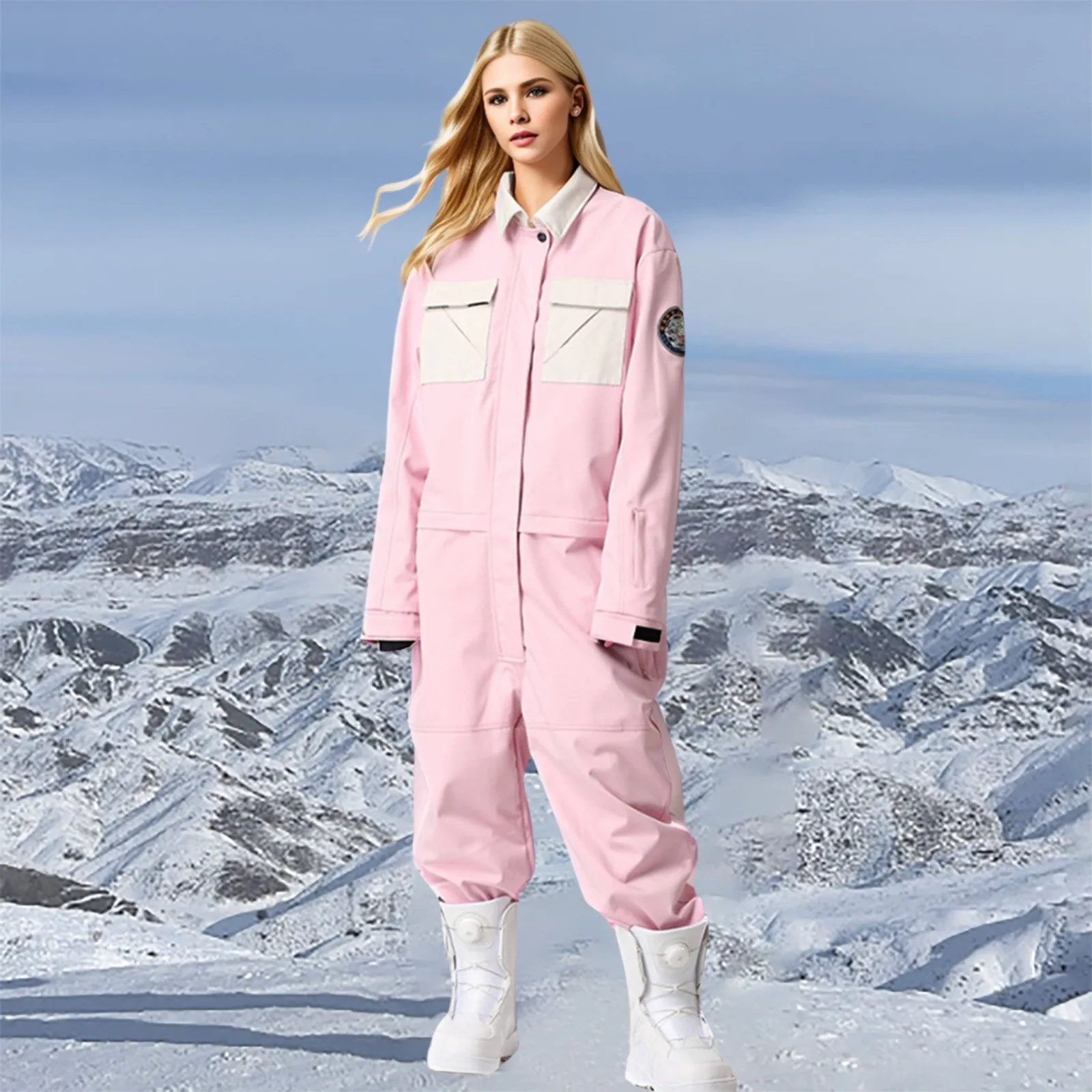 2025 Winter Hooded One Piece Women Snowboard Jumpsuit Outdoor Mountain Man Waterproof Sports Skiing Snow Costumes Clothes