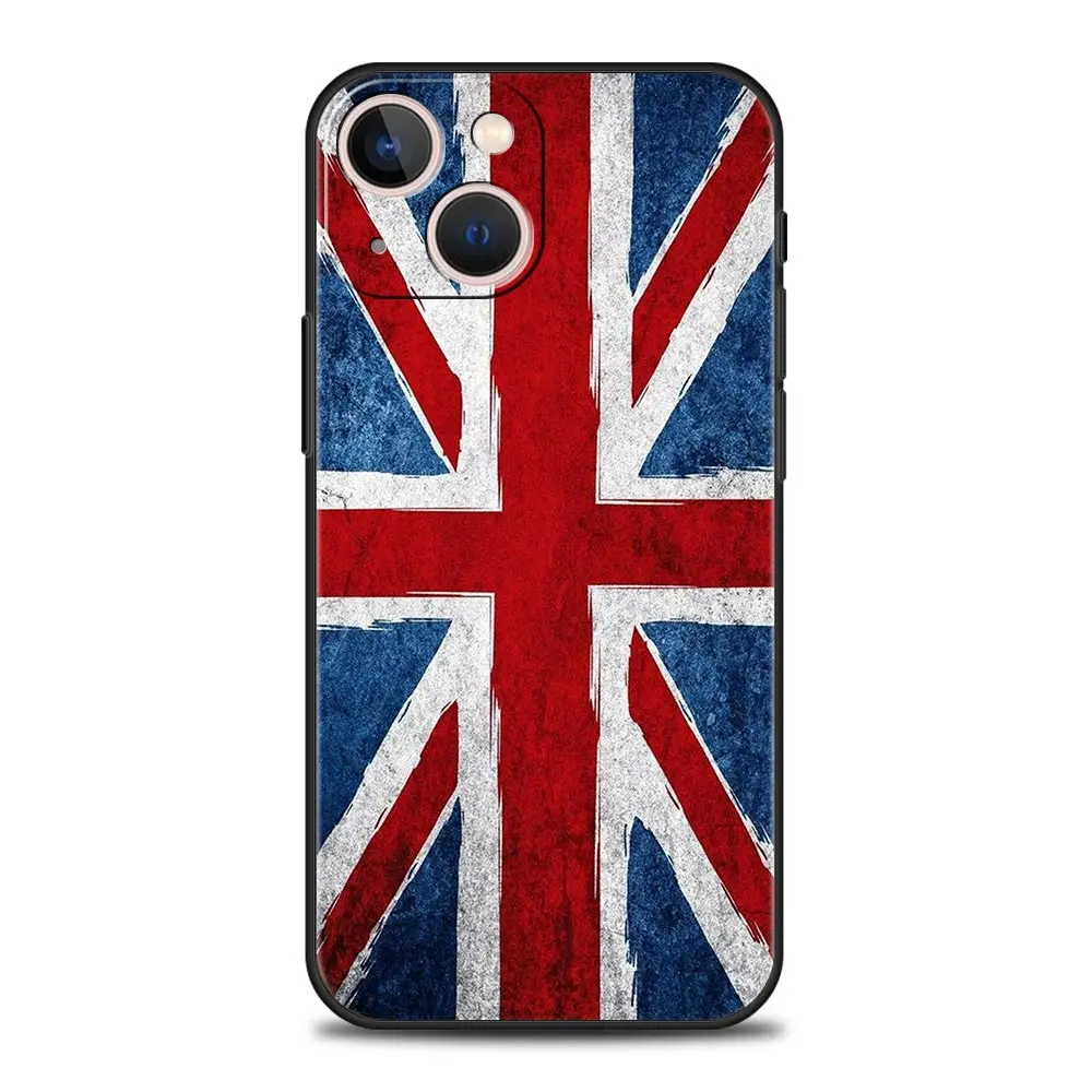 Luxury Phone Case For Apple iPhone 11 15 14 Pro MAX 12 13 7 8 Plus X XR XS MAX SE Silicone Black Cover Funda England UK flags